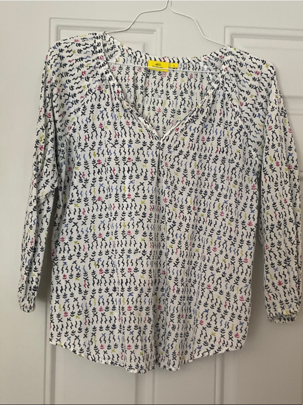 Roller Rabbit White Blouse with Navy, Pink & Green Motif